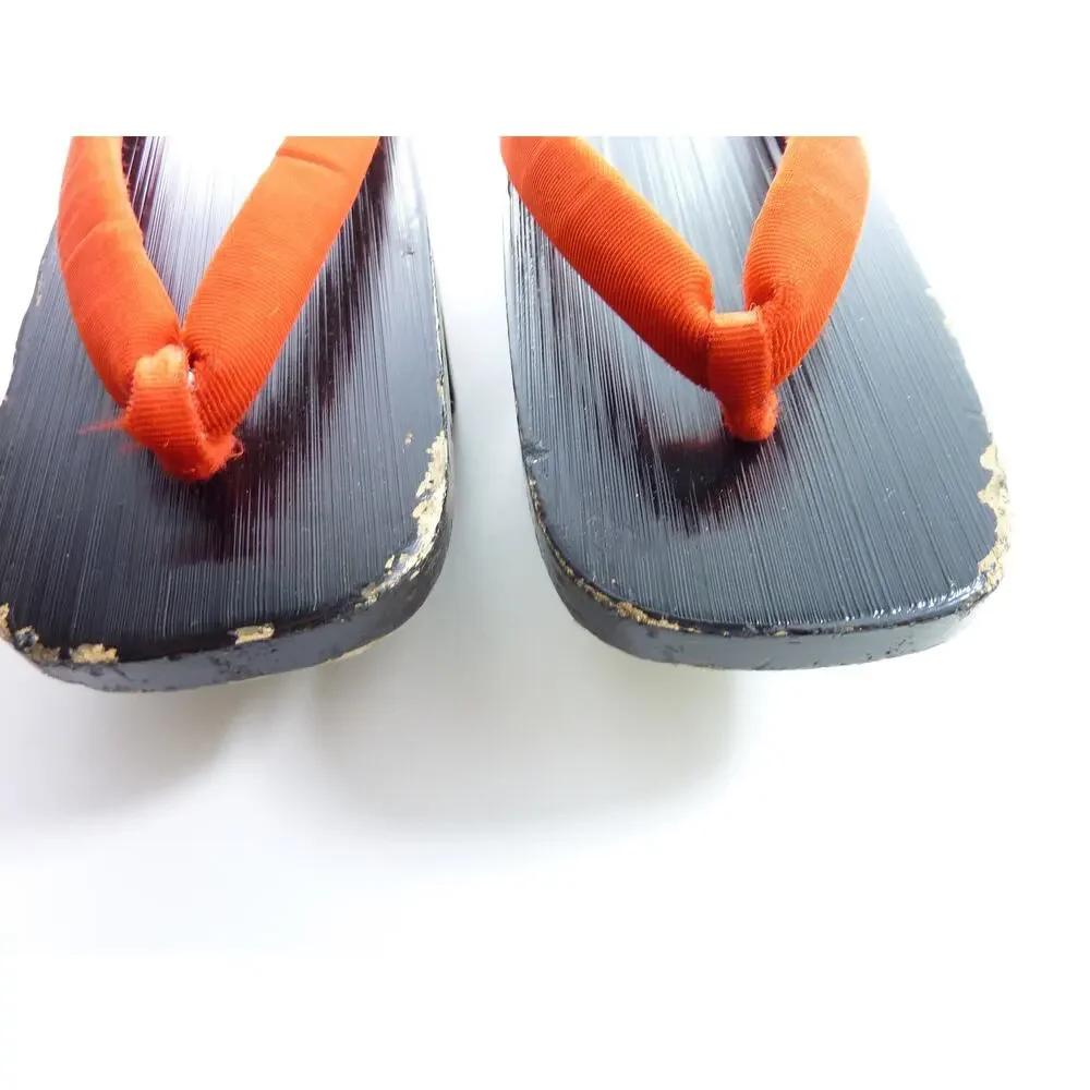 Authentic Vintage Osaka Geta Black Lacquer Wood Japanese Slipper Sandals Small